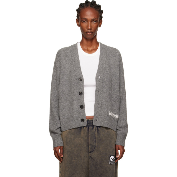  We11done Gray Pocket Logo Knit Cardigan 