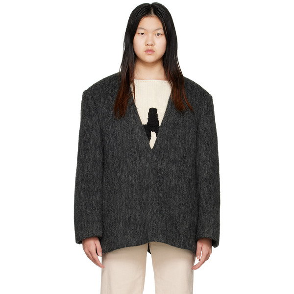 We11done Gray Y-neck Sweater 