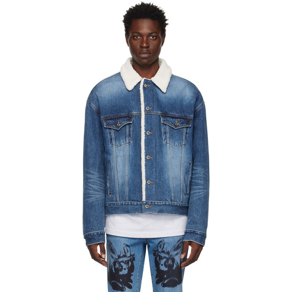  We11done Navy Oversized Faux-shearling Denim Jacket 