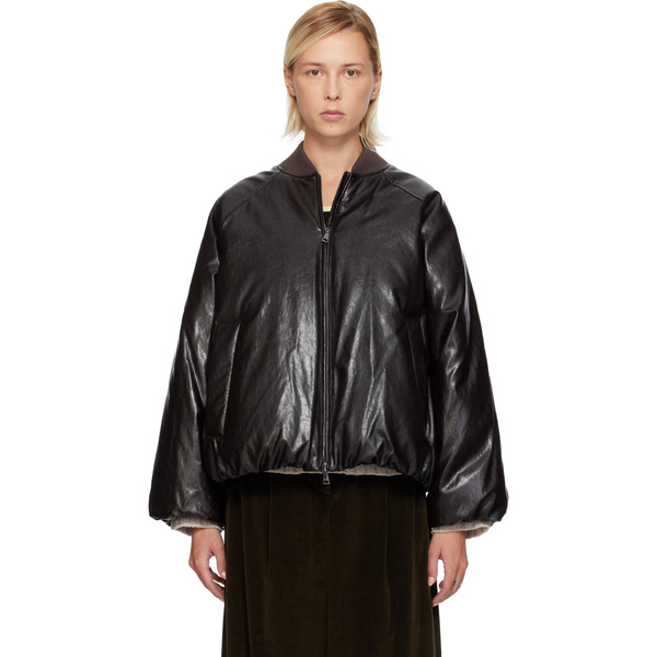  Weekend Max Mara Brown Potente Faux-leather Down Jacket 