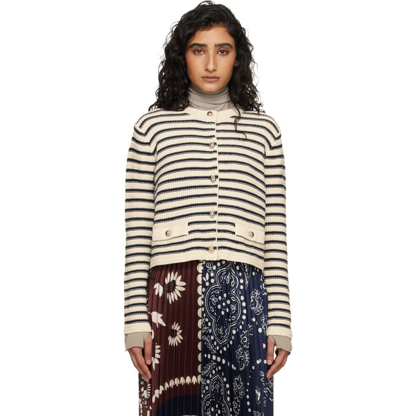  Weekend Max Mara Navy & Off-white Striped Cardigan 