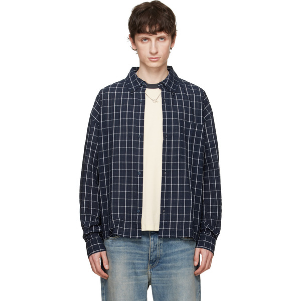  Won Hundred Navy Maza Check Shirt 