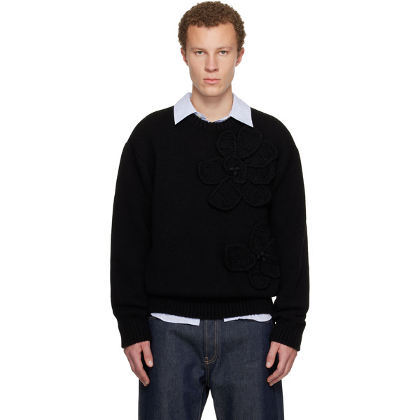  Wooyoungmi Black Flower Wool Sweater 