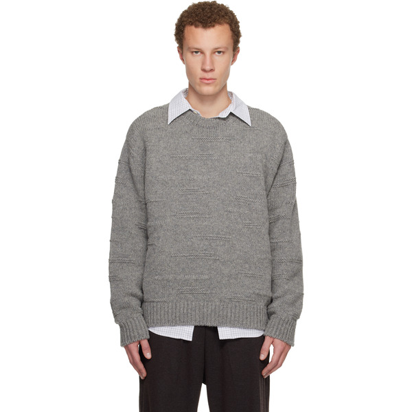  Wooyoungmi Gray Textured Stripe Wool Sweater 