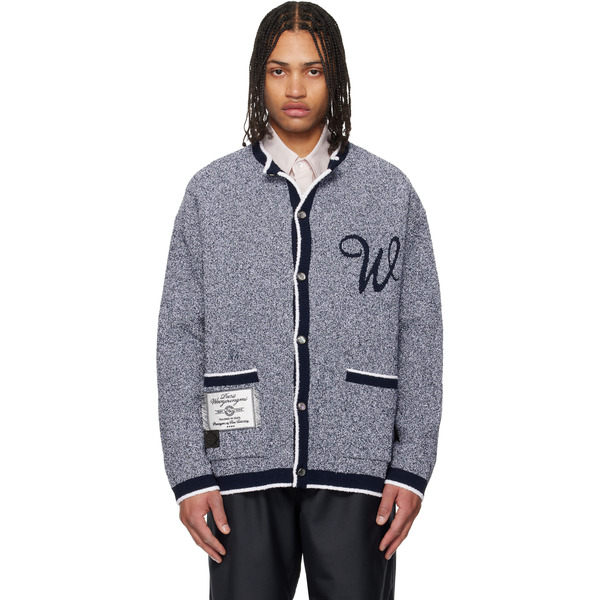  Wooyoungmi Navy Round Neck Logo Cardigan 