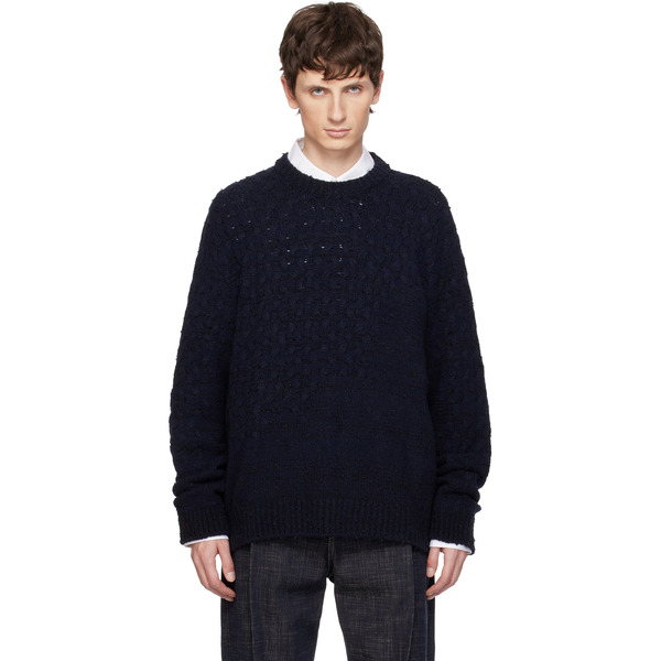  Wooyoungmi Navy Wool Blend Cable Sweater 
