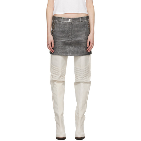  Wynn Hamlyn Gray Zip Leather Miniskirt 