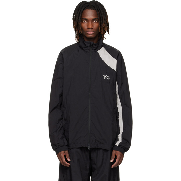  Y-3 Black Raw Edge 3 Stripes Nylon Shell Jacket 