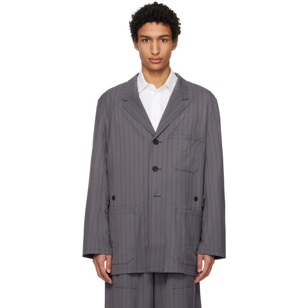  Y-3 Gray Pinstripe Refined Wool Chore Blazer 