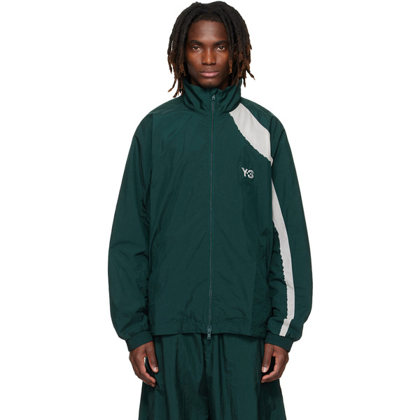  Y-3 Green Raw Edge 3 Stripes Nylon Shell Jacket 