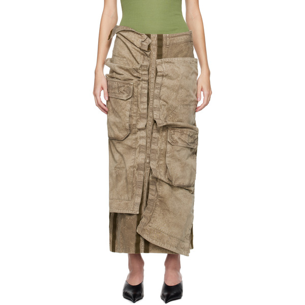  Y/project Khaki Cargo Pocket Midi Skirt 