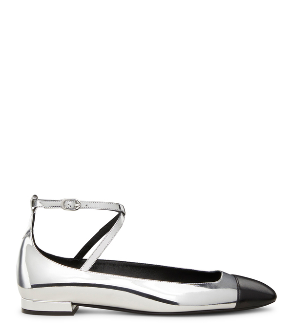  Stuart Weitzman Eden Strap Flat - Woman  Silver/black 36 