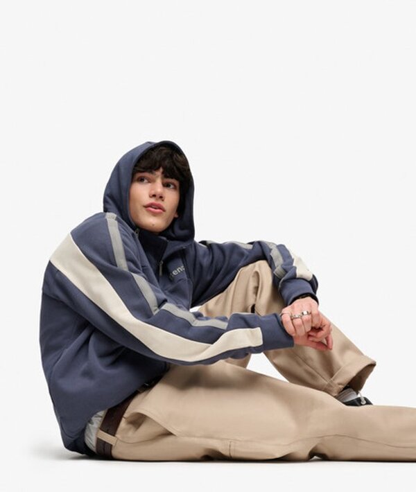  Bench X Superdry & Co Men's Bench Double Zip Hooded Stripe Sweatshirt Navy / Crt Navy/ Moonbeam/ Moonmist   Size: M 