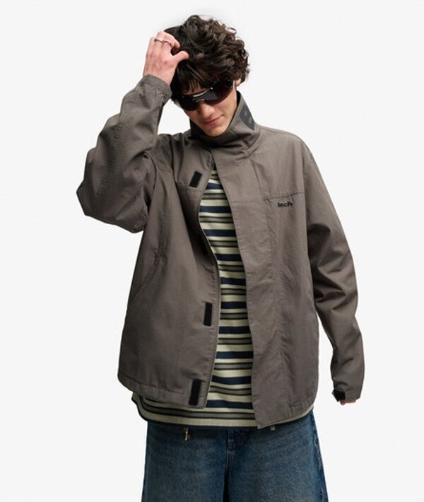  Bench X Superdry & Co Men's Bench High Neck Ripstop Jacket Dark Grey / Beluga Charcoal/black   Size: Xxl 