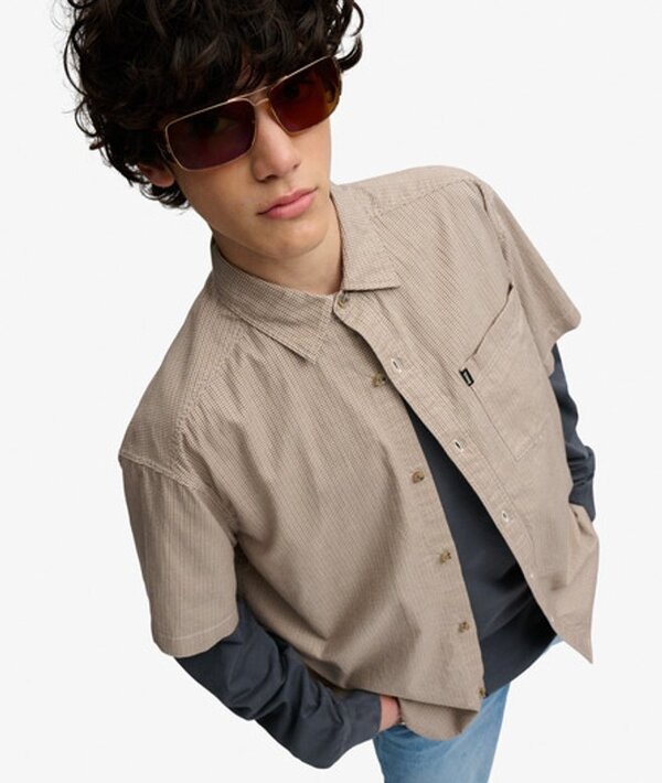  Bench X Superdry & Co Men's Bench Skater Check Short Sleeves Shirt Brown / Brown Micro Check   Size: L 