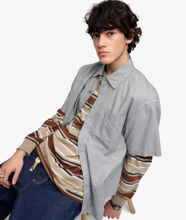  Bench X Superdry & Co Men's Bench Skater Check Short Sleeves Shirt Grey / Grey Micro Check   Size: M 