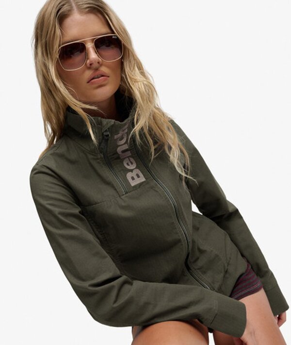  Bench X Superdry & Co Women's Bench Double Zip Funnel Ripstop Jacket Green / Black Olive/ Moonmist   Size: Xl 