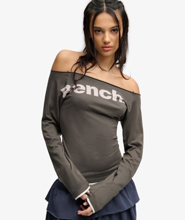  Bench X Superdry & Co Women's Bench Fitted Long Sleeve Layer Top Dark Grey / Black Olive/ Moonbeam   Size: Xs 