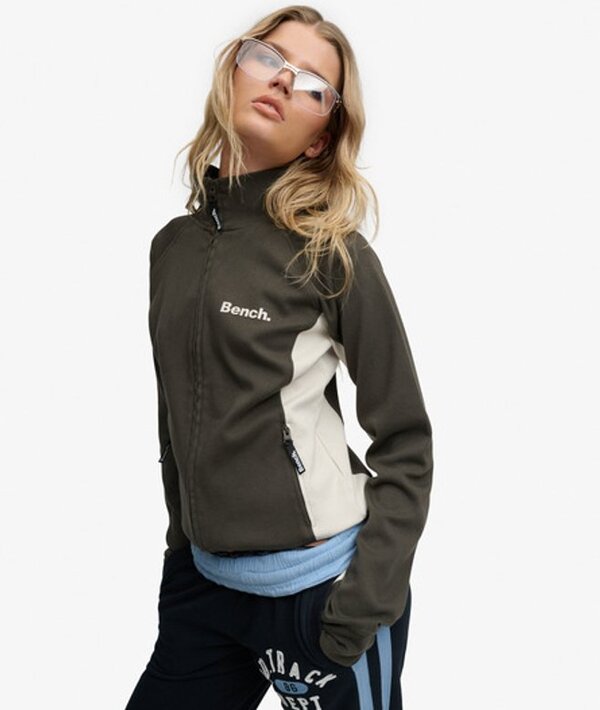  Bench X Superdry & Co Women's Bench High Neck Contrast Track Top Dark Grey / Black Olive/ Moonbeam   Size: L 