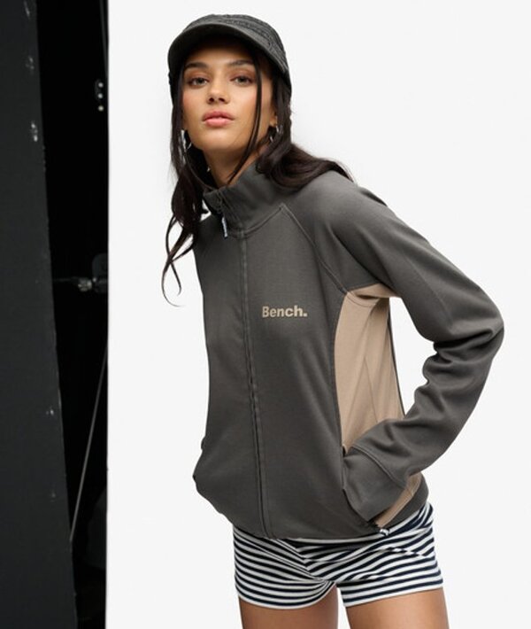  Bench X Superdry & Co Women's Bench High Neck Contrast Track Top Grey / Beluga Charcoal/ Dune   Size: S 