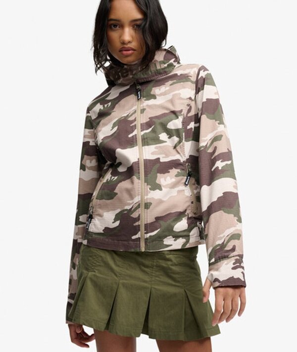  Bench X Superdry & Co Women's Bench Hooded Funnel Neck Ripstop Jacket Khaki / Bench Camo/ Dune   Size: Xl 