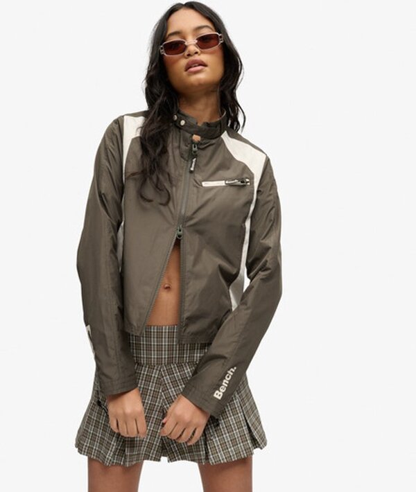  Bench X Superdry & Co Women's Bench Racer Shell Double Zip Jacket Dark Grey / Black Olive/ Moonbeam   Size: Xl 