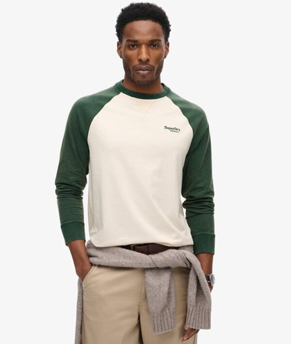  Superdry & Co Men's Essential Logo Baseball Long Sleeve Top Green / Oatmeal/enamel Green   Size: Xxl 