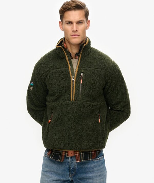  Superdry & Co Men's Men's Boxy Fit Embroidered Logo Outdoor Half Zip Fleece Jumper, Dark Green, Size: L 