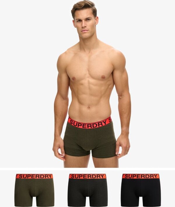 Superdry & Co Men's Organic Cotton Boxer Triple Pack Green / Khaki Stripe/khaki Grit/black   Size: S 