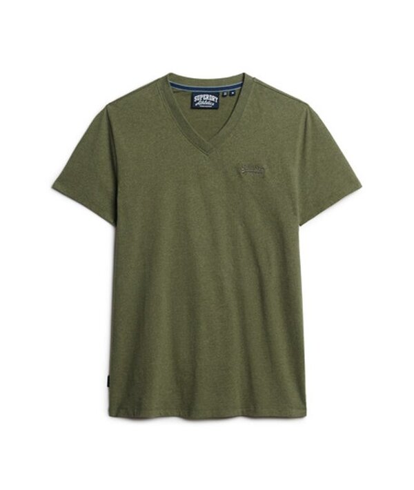  Superdry & Co Men's Organic Cotton Essential Logo V Neck T Shirt Green / Thrift Olive Marl   Size: Xxl 