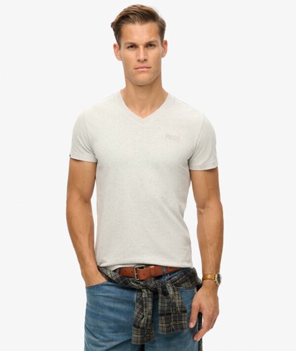  Superdry & Co Men's Organic Cotton Essential Logo V Neck T Shirt Light Grey / Glacier Grey Marl   Size: S 