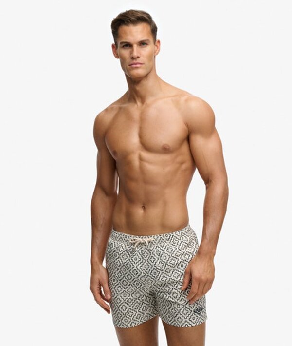  Superdry & Co Men's Premium Printed 15 Inch Swim Shorts Cream / Sashiko Marshmallow Off White   Size: L 