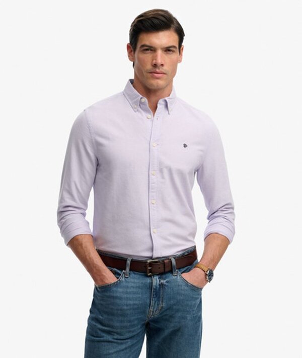  Superdry & Co Men's Preppy Oxford Long Sleeve Shirt Purple / Light Lavender Purple Chambray   Size: Xl 