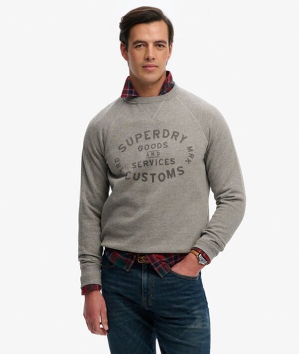  Superdry & Co Men's The Merchant Store   Vintage Print Sweatshirt Dark Grey / Light Charcoal Marl   Size: Xl 
