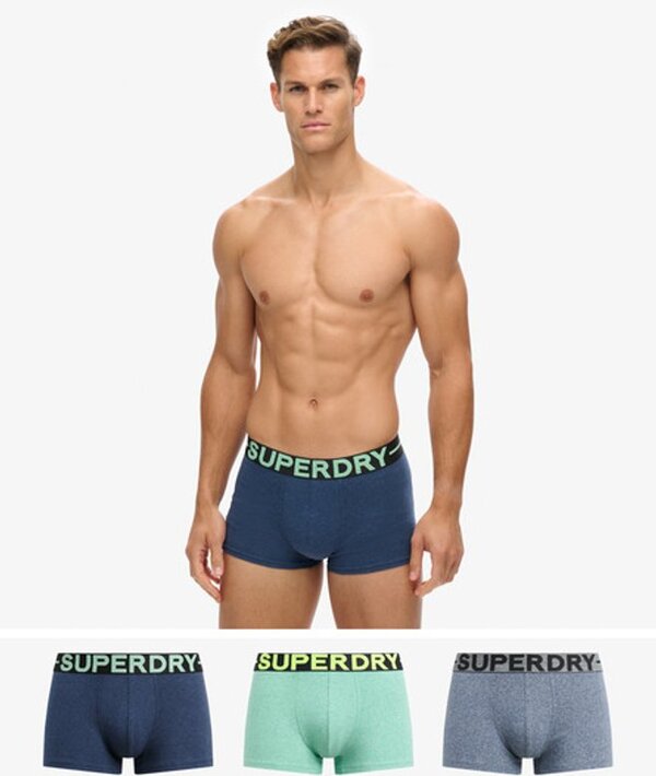  Superdry & Co Men's Trunk Triple Pack Blue / Dark Indigo Blue Marl/fresh Green Marl/frosted Navy Grit   Size: M 
