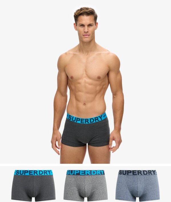  Superdry & Co Men's Trunk Triple Pack Grey / Raven Black Marl/karst Mega Grit/fresh Blue Grit   Size: S 