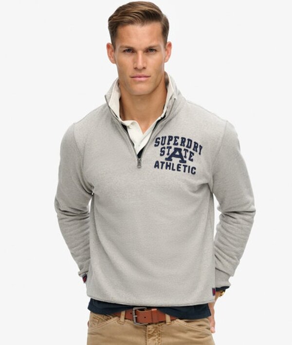  Superdry & Co Men's Vintage Athletic Zip Half Zip Jumper Grey / Vintage Sweat Light Grey Marl   Size: S 