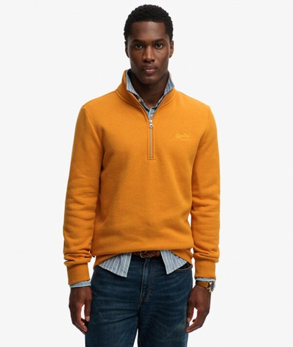  Superdry & Co Men's Vintage Logo Embroidered Half Zip Sweatshirt Yellow / Thrift Gold Marl   Size: S 