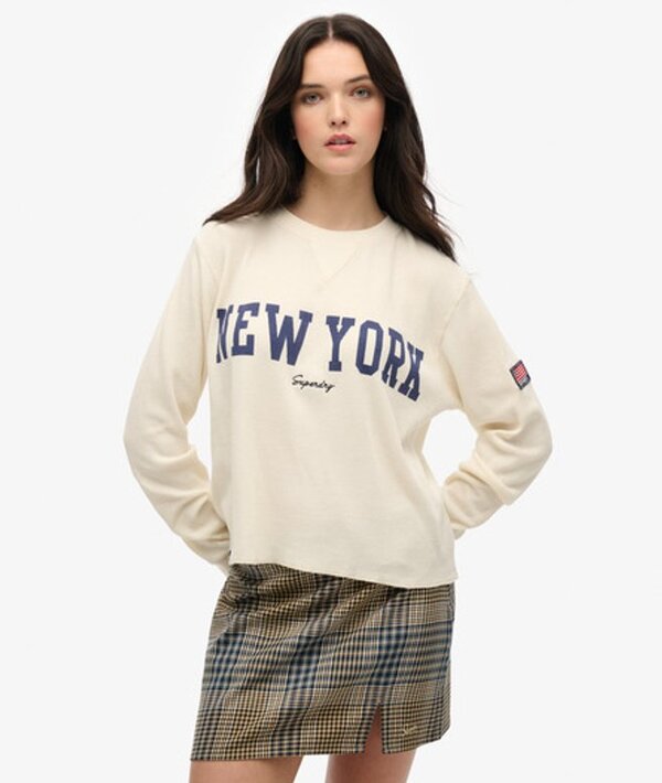  Superdry & Co Women's Athletic Essential Graphic Long Sleeve Top White / Desert Bone Off White   Size: 10 