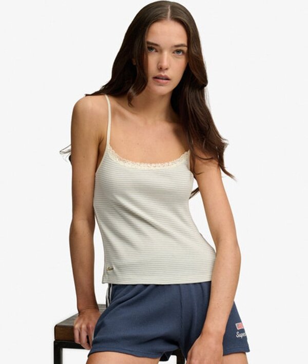  Superdry & Co Women's Athletic Essential Lace Cami Top White / Desert Bone Off White Stripe   Size: 14 