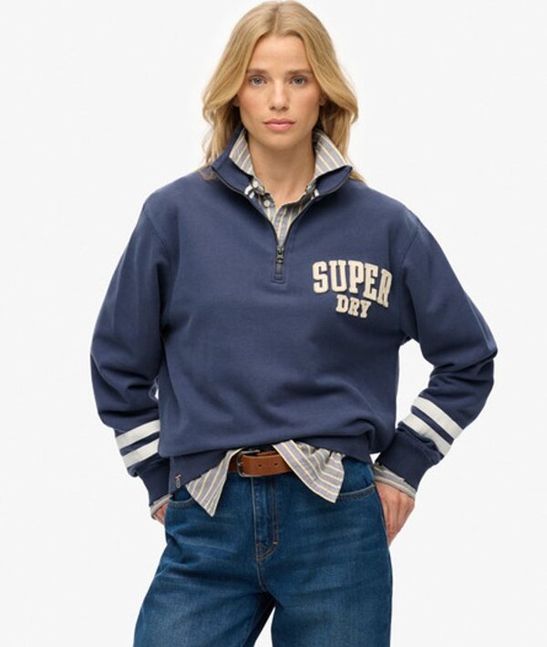  Superdry & Co Women's Athletic Essentials Applique Half Zip Sweatshirt Navy / Mariner Navy   Size: 12 