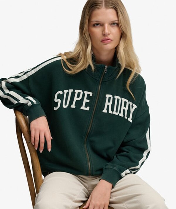  Superdry & Co Women's Athletic Essentials Applique Loose Zip Track Top Green / Enamel Green   Size: 8 