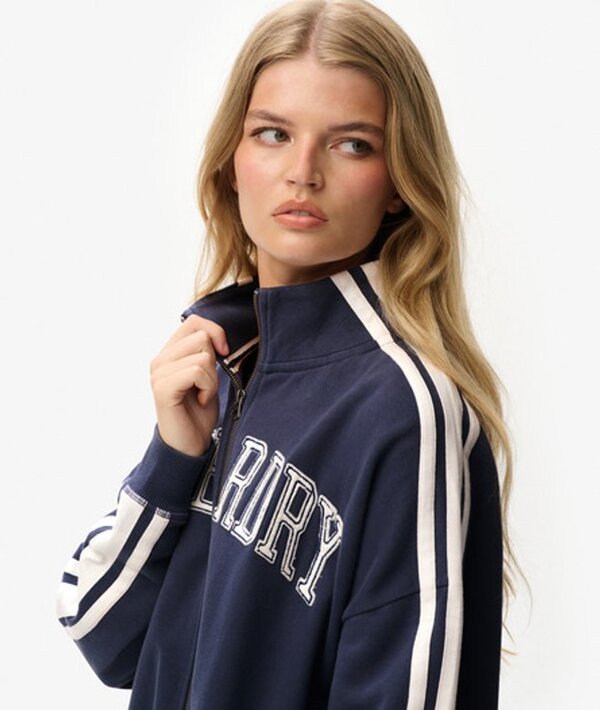  Superdry & Co Women's Athletic Essentials Applique Loose Zip Track Top Navy / Mariner Navy   Size: 8 