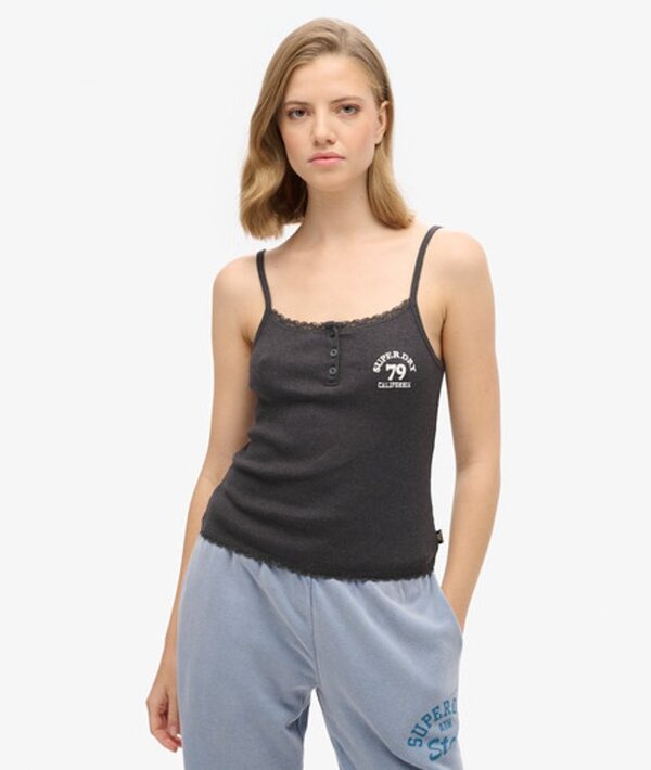  Superdry & Co Women's Athletic Essentials Button Down Cami Top Grey / Charcoal Grey Marl   Size: 14 16 
