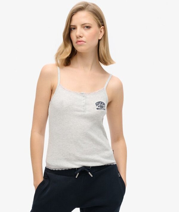 Superdry & Co Women's Athletic Essentials Button Down Cami Top Light Grey / Glacier Grey Marl   Size: 14 16 