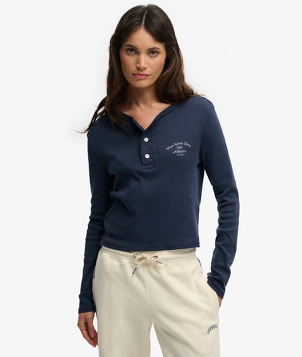  Superdry & Co Women's Athletic Essentials Button Down Long Sleeve Top Navy / Classic Navy   Size: 10 
