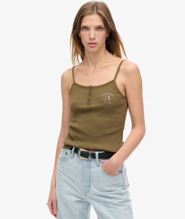  Superdry & Co Women's Athletic Essentials Graphic Button Cami Green / Beech Dark Green   Size: 14 16 
