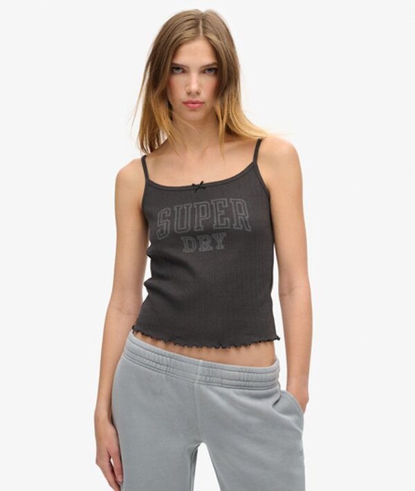  Superdry & Co Women's Athletic Essentials Graphic Pointelle Cami Top Black / Bison Black   Size: 10 12 