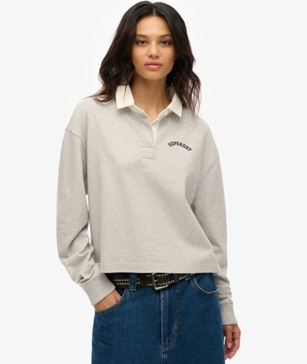  Superdry & Co Women's Athletic Essentials Graphic Rugby Shirt Light Grey / Glacier Grey Marl   Size: 14 