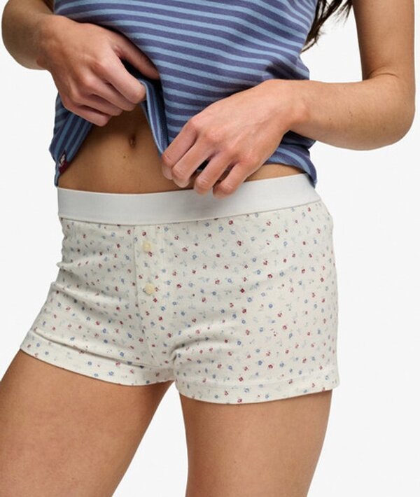  Superdry & Co Women's Athletic Essentials Jersey Pyjama Shorts Cream / Wildflower Ditsy Off White   Size: 16 